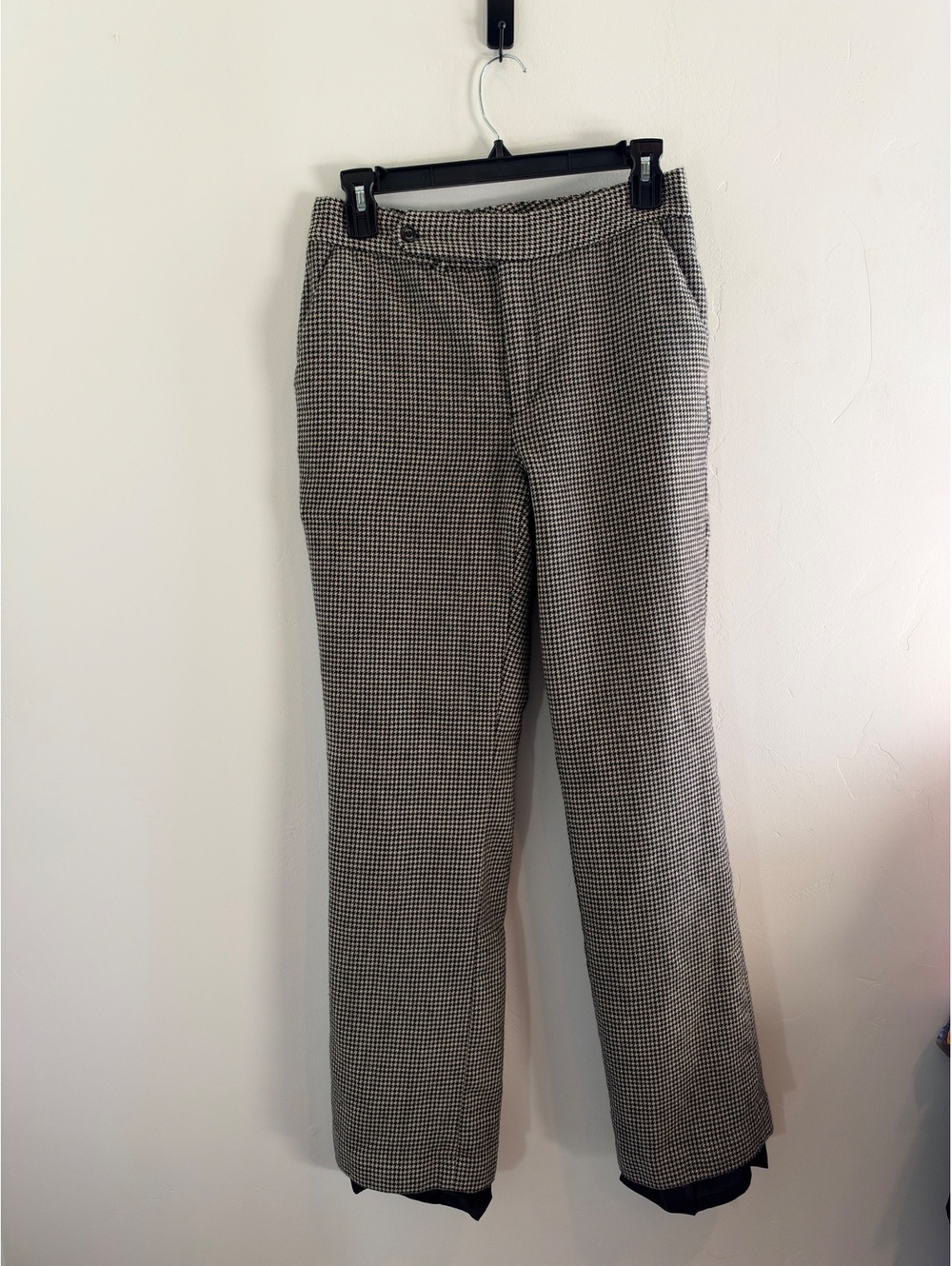 Chaps Women’s Houndstooth Wool Pants Size 4 Wide Leg Black Beige Trousers
